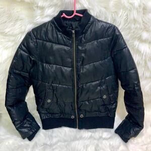 Big Boy's Forever Orchid Faux Leather Ribbed Puffer Jacket Black Size 14-16